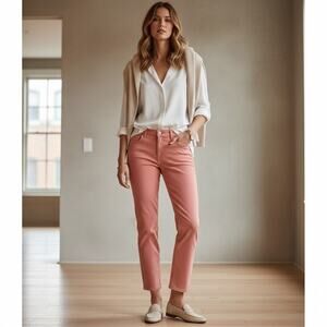 Soft Surroundings Fly Front Straight Leg Ultimate Denim Jeans Pants 14 Coral NWT